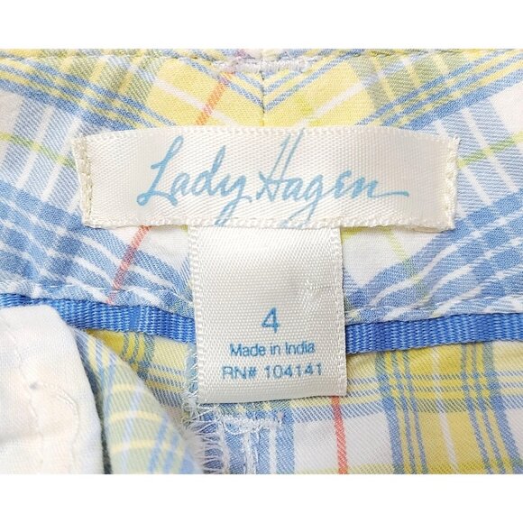 Lady Hagen Women’s Golf Bermuda Shorts Blue Yellow Plaid Stretch Size 4 - Picture 3 of 3